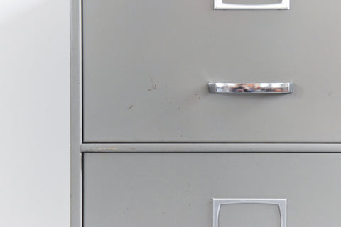 Vintage Grey Three Drawer Metal Filing Cabinet Manufactured by Triumph