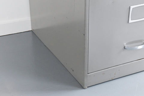Vintage Grey Three Drawer Metal Filing Cabinet Manufactured by Triumph
