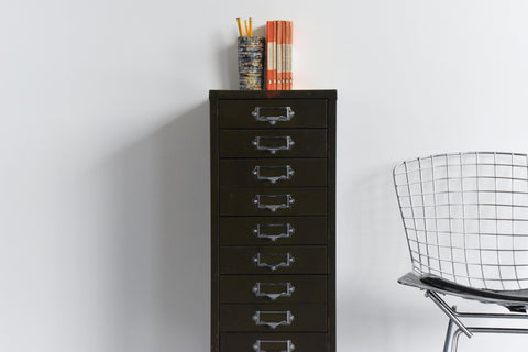 Vintage Industrial Green 10 Drawer Metal Filing Cabinet by Howden