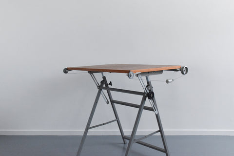 Vintage Industrial Wooden and Metal Framed Architect's Drafting Board by Admel