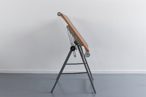 Vintage Industrial Wooden and Metal Framed Architect's Drafting Board by Admel