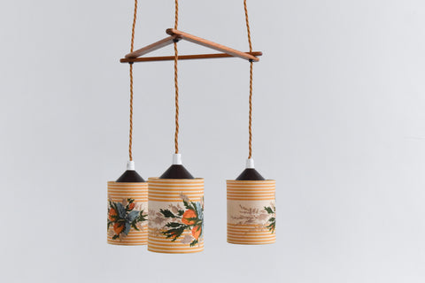 Vintage Kitsch Floral Tri Pendant Chandelier