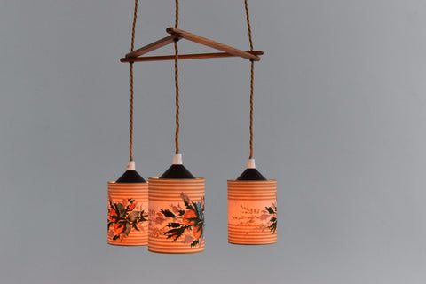 Vintage Kitsch Floral Tri Pendant Chandelier
