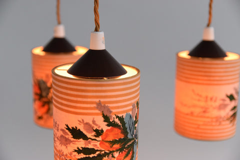 Vintage Kitsch Floral Tri Pendant Chandelier