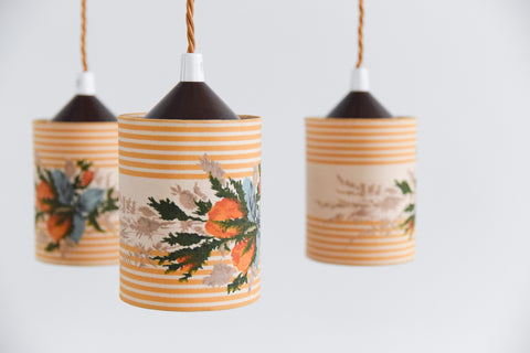 Vintage Kitsch Floral Tri Pendant Chandelier