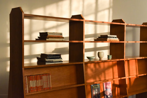 Vintage Large 1950s Double Sided Oak Library Bookcase / Shelves