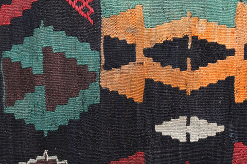 Vintage Large Geometric Patterned Kilim Woven Wool Rug
