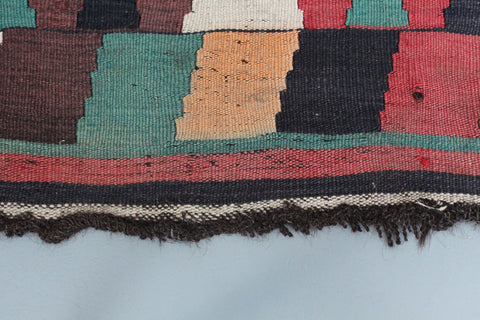 Vintage Large Geometric Patterned Kilim Woven Wool Rug