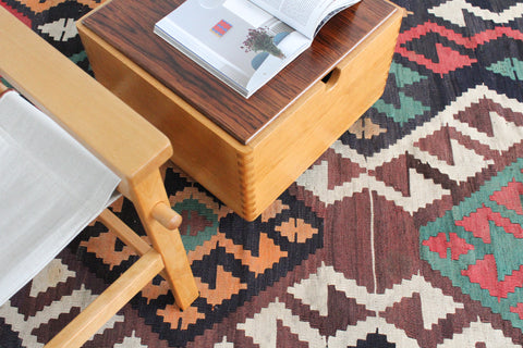 Vintage Large Geometric Patterned Kilim Woven Wool Rug