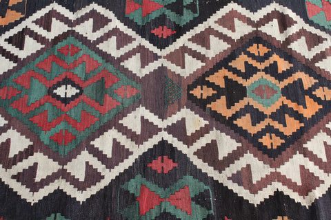 Vintage Large Geometric Patterned Kilim Woven Wool Rug
