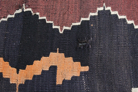Vintage Large Geometric Patterned Kilim Woven Wool Rug