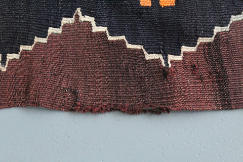 Vintage Large Geometric Patterned Kilim Woven Wool Rug