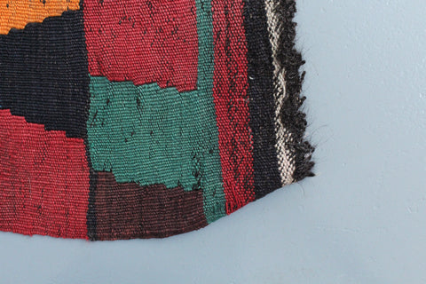 Vintage Large Geometric Patterned Kilim Woven Wool Rug