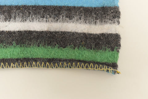 Vintage Large Blue, Green, Grey and White Striped Blanket