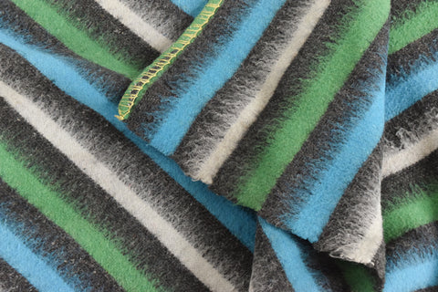 Vintage Large Blue, Green, Grey and White Striped Blanket