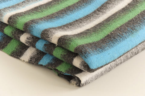 Vintage Large Blue, Green, Grey and White Striped Blanket