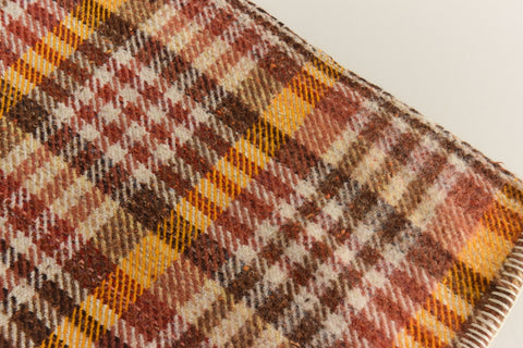 Vintage Large Brown, Red, Yellow and Beige Checked Blanket