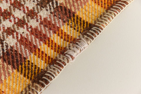 Vintage Large Brown, Red, Yellow and Beige Checked Blanket