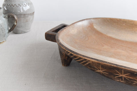 Vintage Large Folk Art Hand Carved Wooden Bowl