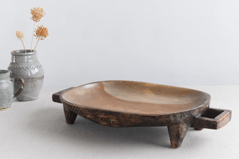 Vintage Large Folk Art Hand Carved Wooden Bowl