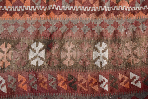 Vintage Large Geometric Patterned Kilim Woven Wool Rug