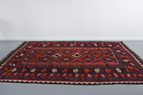 Vintage Large Geometric Patterned Kilim Woven Wool Rug