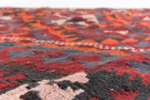 Vintage Large Geometric Patterned Kilim Woven Wool Rug