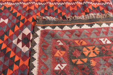 Vintage Large Geometric Patterned Kilim Woven Wool Rug