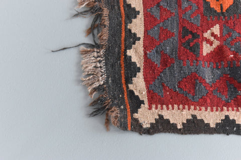 Vintage Large Geometric Patterned Kilim Woven Wool Rug