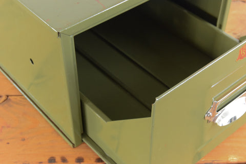 Vintage Green Metal Filing Box Single Drawer Veteran Series