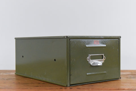 Vintage Green Metal Filing Box Single Drawer Veteran Series