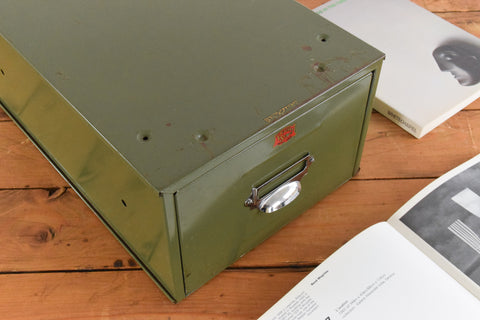 Vintage Green Metal Filing Box Single Drawer Veteran Series
