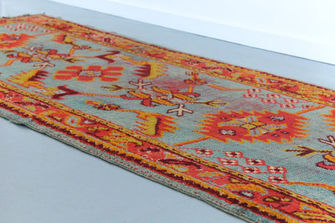 Vintage Red Orange and Green Patterned Persian Wool Runner / Rug