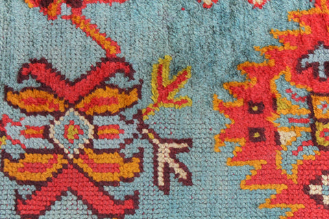 Vintage Red Orange and Green Patterned Persian Wool Runner / Rug