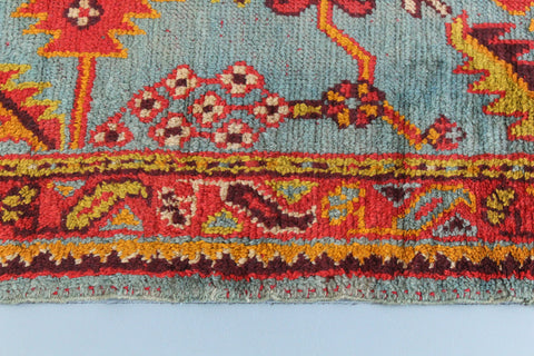 Vintage Red Orange and Green Patterned Persian Wool Runner / Rug