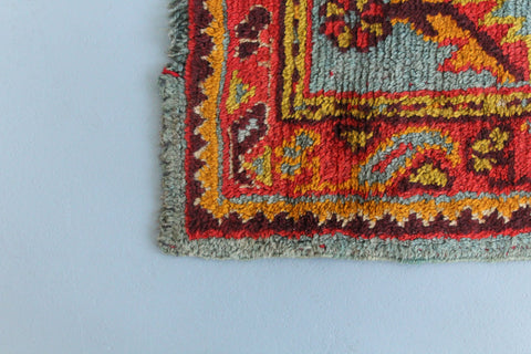 Vintage Red Orange and Green Patterned Persian Wool Runner / Rug