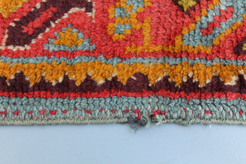 Vintage Red Orange and Green Patterned Persian Wool Runner / Rug