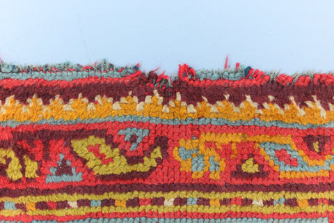 Vintage Red Orange and Green Patterned Persian Wool Runner / Rug