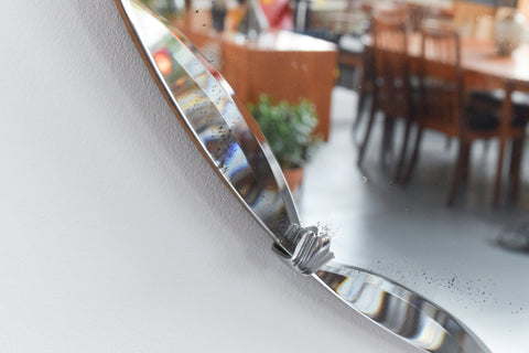 Vintage Large Round Frameless Bevelled Wall Mirror