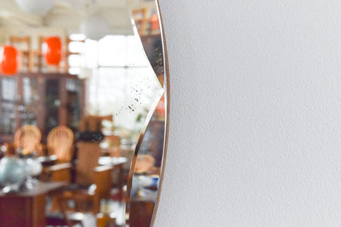 Vintage Large Round Frameless Bevelled Wall Mirror