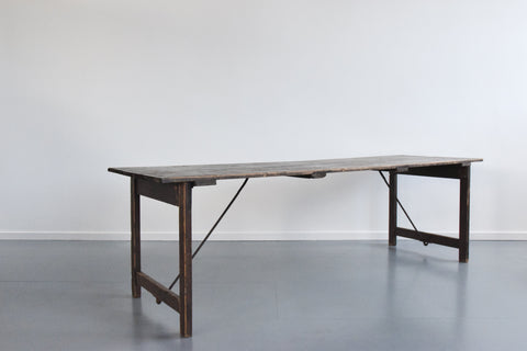 Vintage Large Rustic Wooden Folding Trestle Table