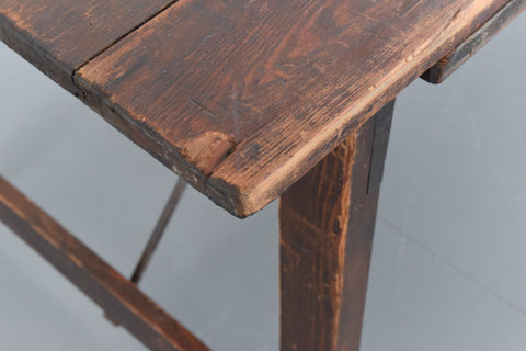 Vintage Large Rustic Wooden Folding Trestle Table