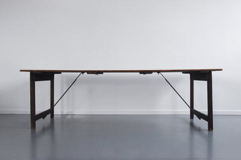 Vintage Large Rustic Wooden Folding Trestle Table