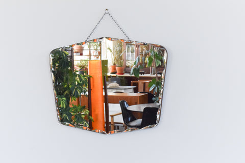 Vintage Large Shield Shape Frameless Bevelled Wall Mirror