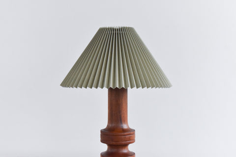 Vintage Large Teak Table Lamp with New Sage Green Pleated Lampshade