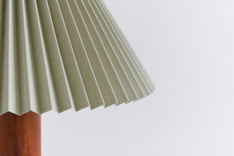 Vintage Large Teak Table Lamp with New Sage Green Pleated Lampshade