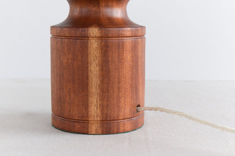 Vintage Large Teak Table Lamp with New Sage Green Pleated Lampshade