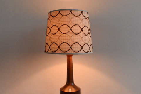 Vintage Large Teak Table Lamp with Original Wool Patterned Shade
