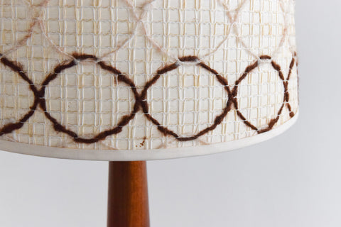 Vintage Large Teak Table Lamp with Original Wool Patterned Shade