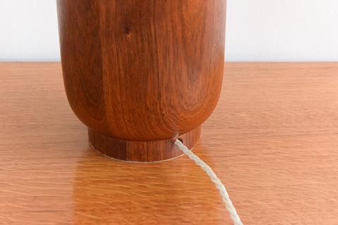 Vintage Large Teak Table Lamp with Original Wool Patterned Shade